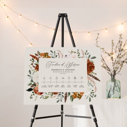 Timeline service terracotta cream floral wedding foam board