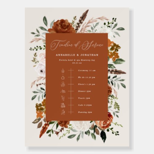 Timeline service terracotta cream rustic wedding foam board