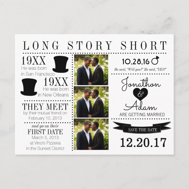 Timeline Top Hat Save the Date Post Card (Front)