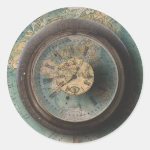 Timepiece World Map Steampunk Clocks Classic Round Sticker
