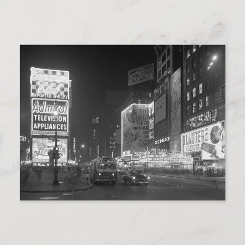 Times Square at Night 1953 Postcard