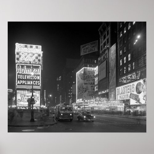 Times Square at Night 1953 Vintage Photo Poster