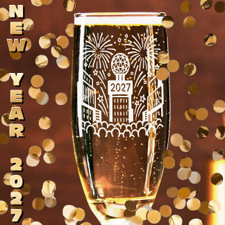 Times Square Ball Drop New Year 2027 Engraved Champagne Flute