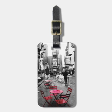 Times Square Black White Red Luggage Tag