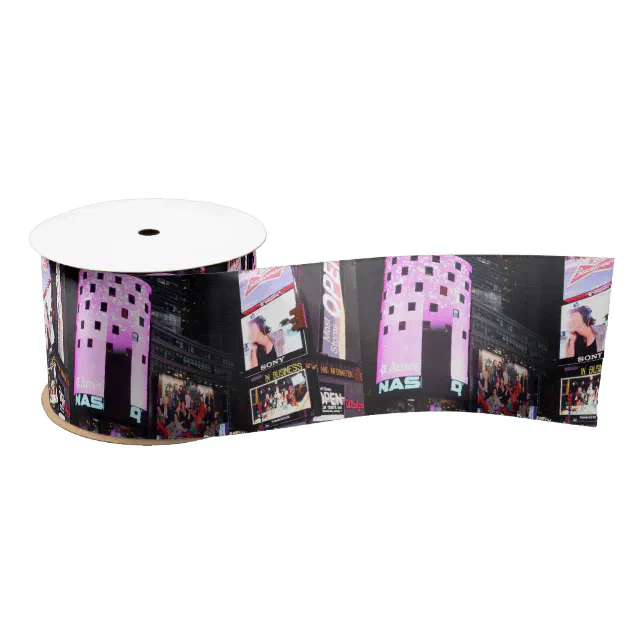 Times Square in New York City (pink) Satin Ribbon | Zazzle