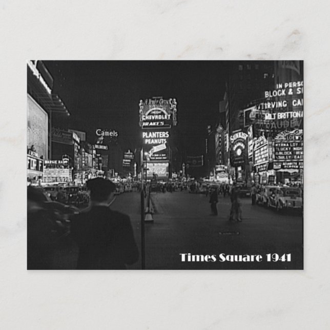 Times Square, New York City, Neon Photo From 1941 Postcard (Front)