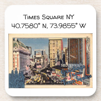 Times Square NY Map Coordinates Vintage Style Beverage Coaster