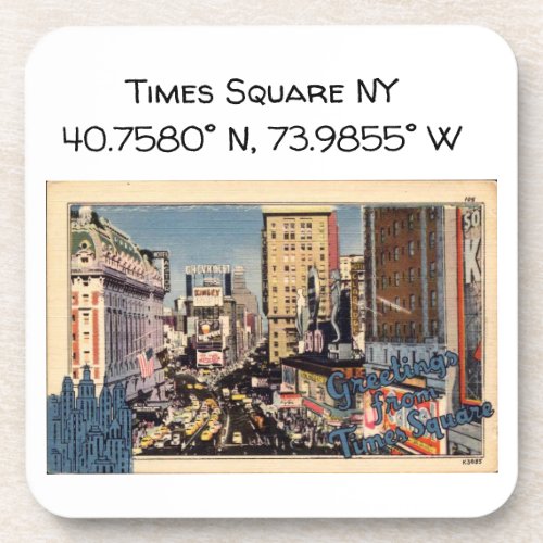 Times Square NY Map Coordinates Vintage Style Beverage Coaster