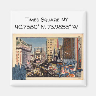 Times Square NY Map Coordinates Vintage Style Magnet