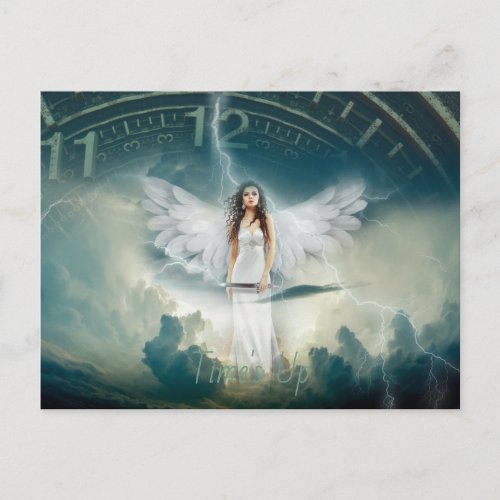 Times Up Movement Female Angel Wings Clock Postcard