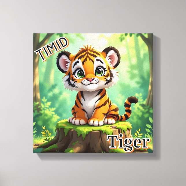 Timid Tiger | Cute Cartoon Kid's Nursery Art Canvas Print (Front)