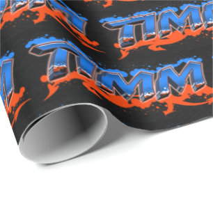 Timm First Name Graffiti blue orange Wrapping Paper