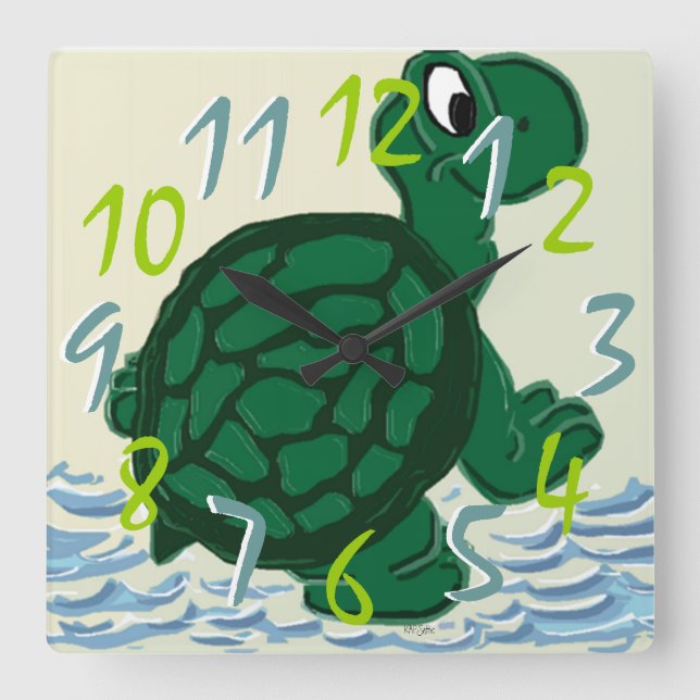 Timothy the Turtle Square Wall Clock (Front)
