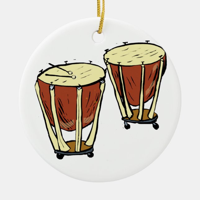 Timpani Two With Mallets Graphic Image Ceramic Ornament (Front)