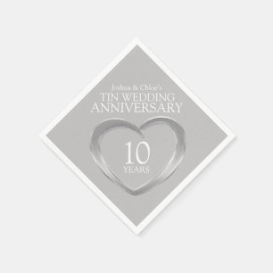 Tin 10th Wedding Anniversary heart names napkins