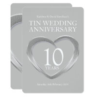 Tin 10th wedding anniversary heart party invites