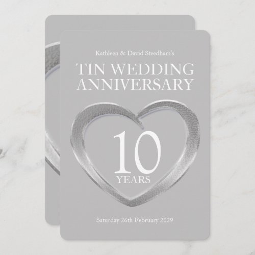 Tin 10th wedding anniversary heart party invites