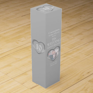 Tin 10th wedding anniversary heart photo wine box