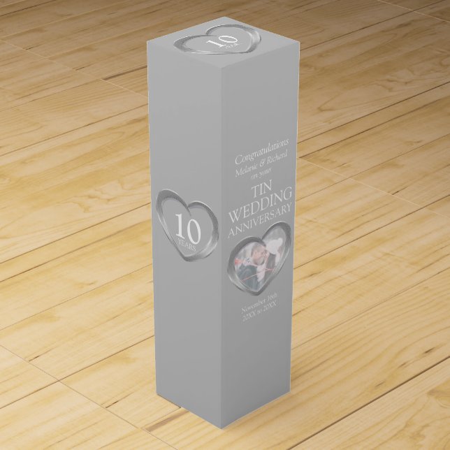 Tin 10th wedding anniversary heart photo wine box (Front)