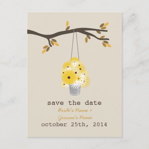 Tin Can Of Wildflowers Fall Wedding Save The Date Announcement Postcard