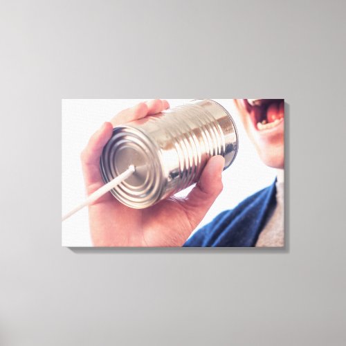 Tin can telephone canvas print