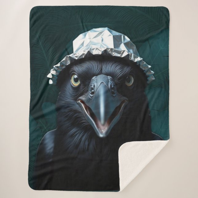 Tin Foil Hat Black Bird Raven Sherpa Blanket (Front)