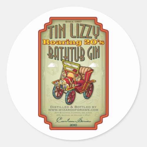 Tin Lizzy Bathtub Gin Classic Round Sticker