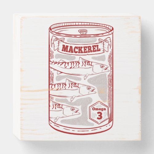 Tin of mackeral  wooden box sign