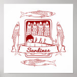 Tin of sardines pop art poster<br><div class="desc">A pop art,  line art illustration of a tin or can of sardines. A retro style design for people who loves tinned / canned fish.</div>