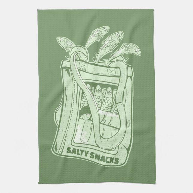 Tin of sardines salty snack kitchen towel (Vertical)