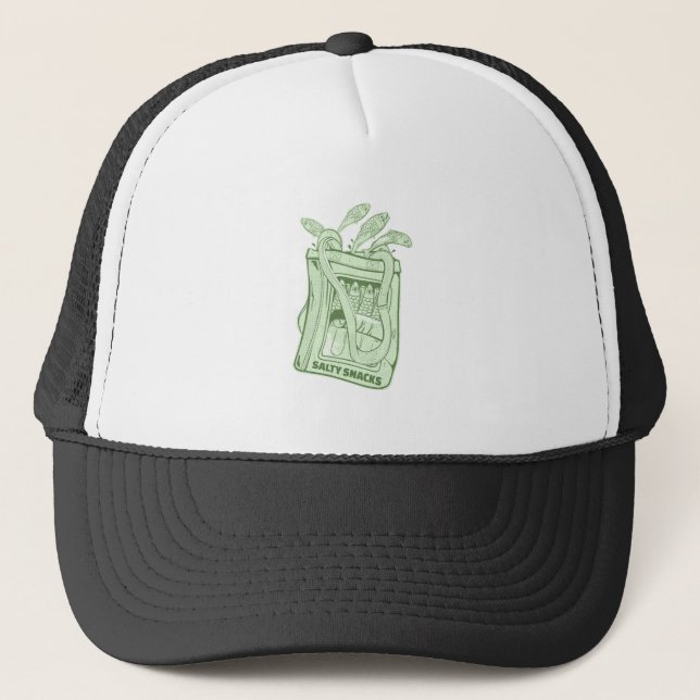 Tin of sardines salty snack trucker hat (Front)