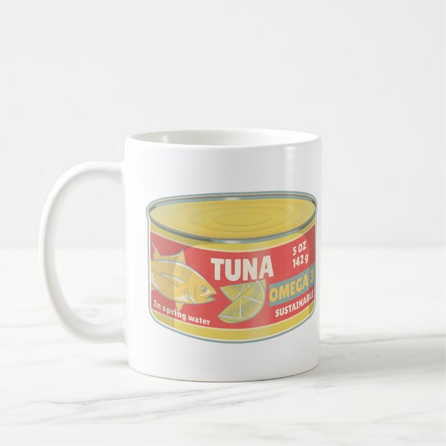 Tin of tuna canned fish retro coffee mug (Left)