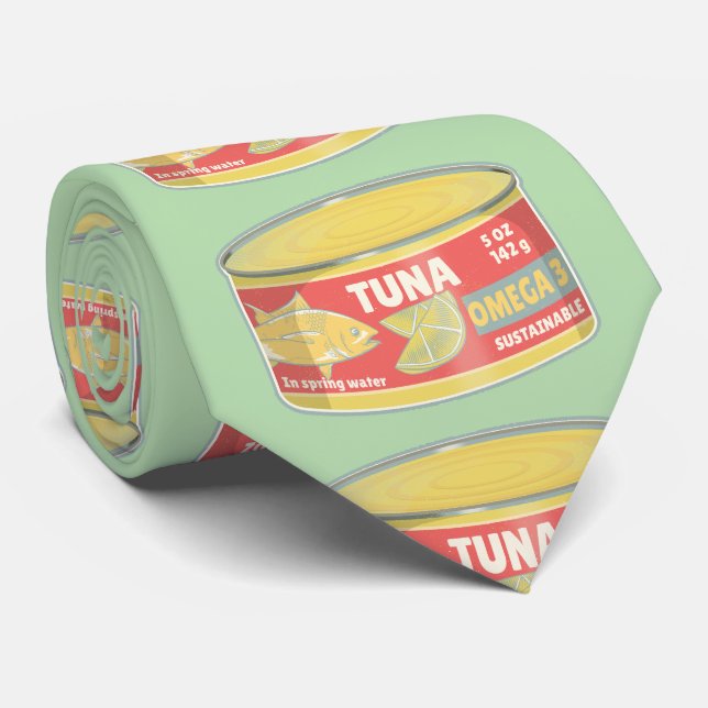 Tin of tuna canned fish retro neck tie (Rolled)
