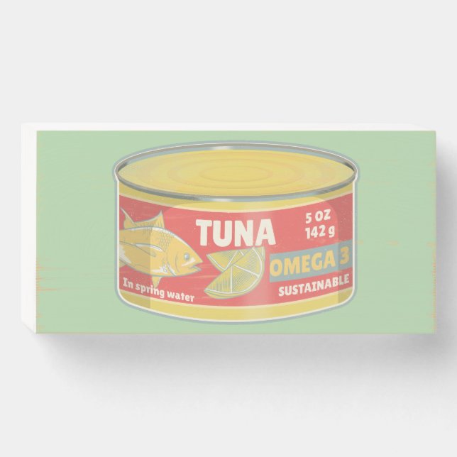 Tin of tuna canned fish retro wooden box sign (Front Horizontal)
