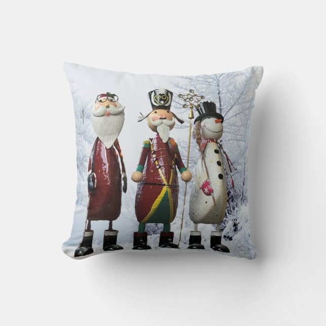 Tin Santa, Soldier and Snowman Christmas Throw Pillow (Front)
