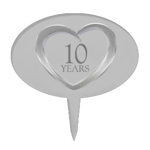 Tin wedding anniversary heart 10 years cake topper