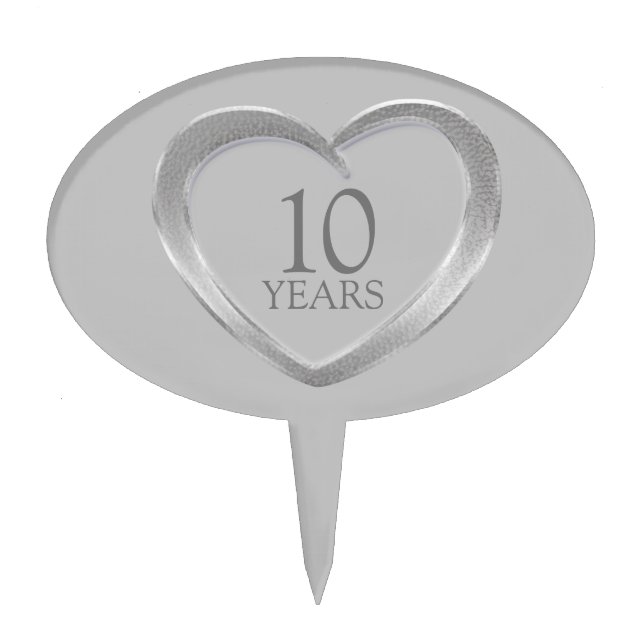 Tin wedding anniversary heart 10 years cake topper (Front)