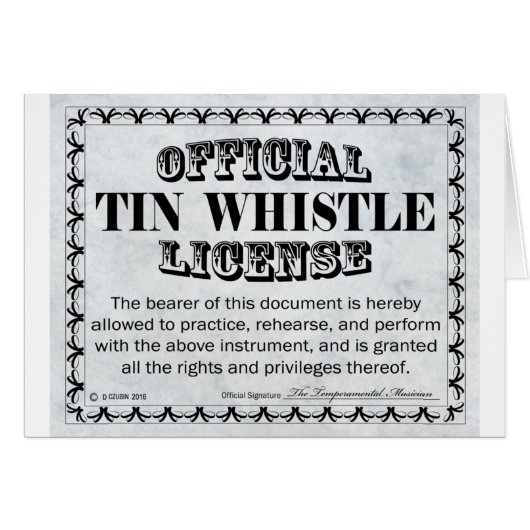 Tin Whistle License (Front Horizontal)