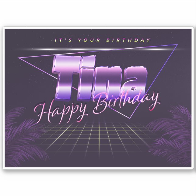 Tina Name First name lila retro Sticker Birthday (Front)