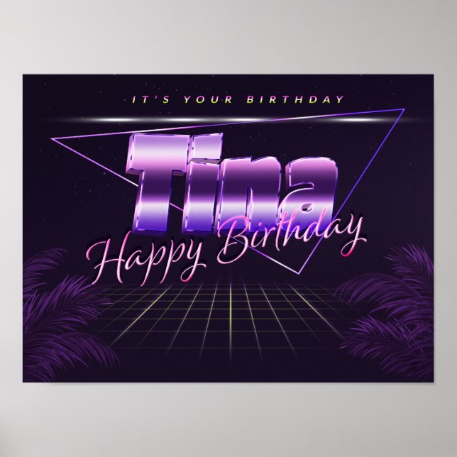 Tina Name Vorname lila retro Poster Geburtstag (Front)