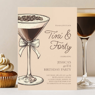 Tini and Forty Script Martini 40th Birthday Party Invitation