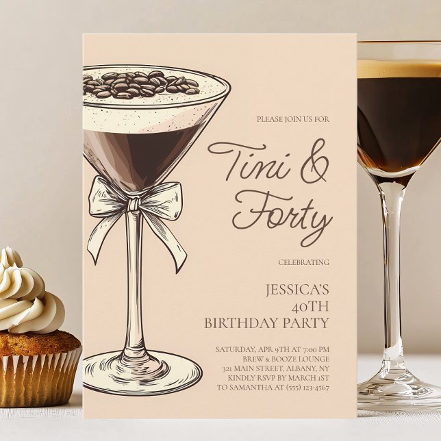 Tini and Forty Script Martini 40th Birthday Party Invitation (Tini and Forty Script Martini 40th Birthday Party Invitation)