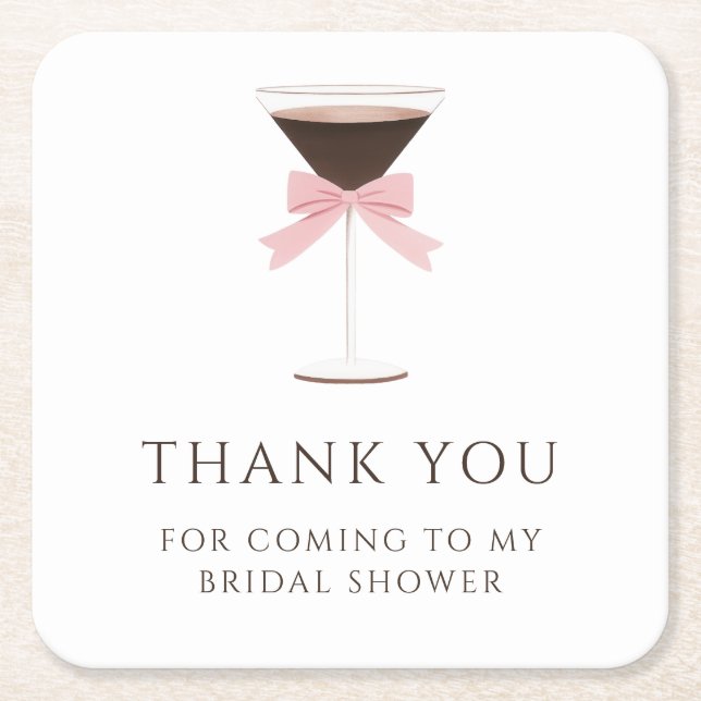 Tini Bit Engaged martini Bow Bridal Shower Thanks Square Paper Coaster (Front)