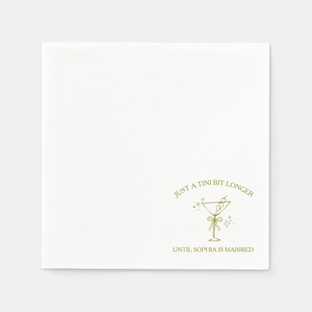 "Tini Bit Longer" Dirty Martini Olive Bachelorette Napkins (Front)