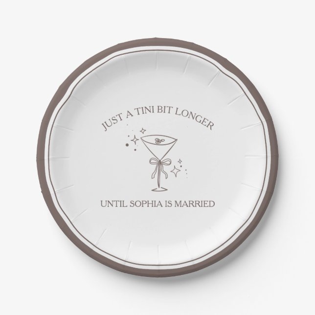 "Tini Bit Longer" Espresso Martini Bachelorette Paper Plates (Front)