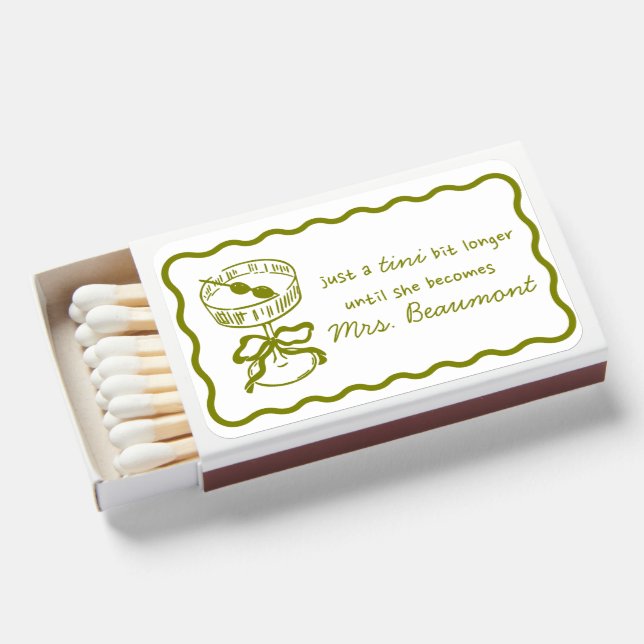 Tini Bit Longer Martini Bridal Shower Bachelorette Matchboxes (Front Open)
