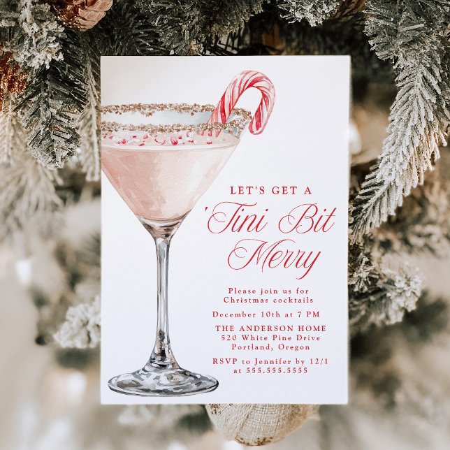 ‘Tini Bit Merry Candy Cane Martini Christmas Party Invitation (Creator Uploaded)