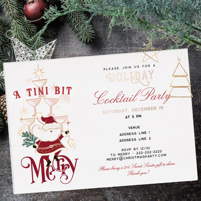 Tini Bit Merry Martini Office Christmas Cocktail Foil Invitation (Tini Bit Merry Retro Martini Office Drinks Christmas Cocktail Champagne Glass Tower Foil Invitation)