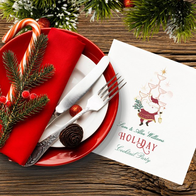 Tini Bit Merry Martini Office Christmas Santa Napkins (Tini Bit Merry Martini Office Christmas Secret Santa White Elephant Holiday Party Cocktail Napkins)