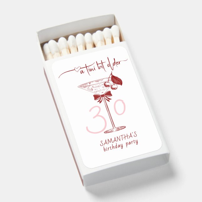 Tini Bit Older Bow Cherry Martini Birthday Welcome Matchboxes (Front Open)